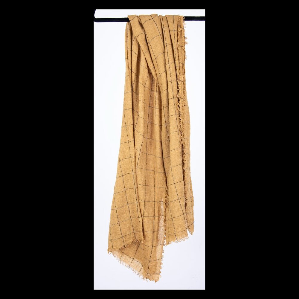 Womens Yellow Black Plaid Polyester Mix Long Scarf EUC